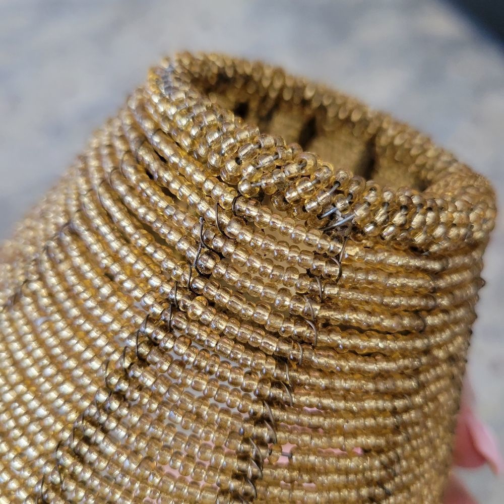Rustic FARMHOUSE Antique Bronze Glass Bead Pendant Shade, Hand Beaded - Picture 6 of 7